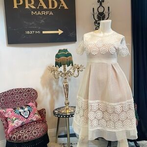 White and nude floral dress